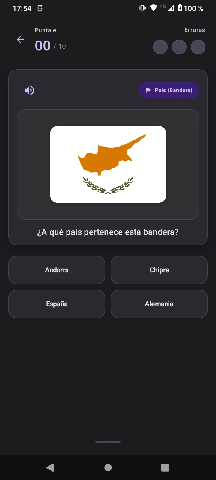 Flags mode screen — guessing the country from its flag