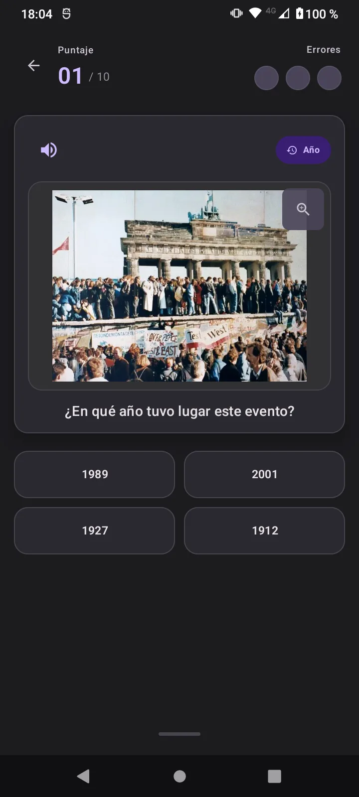 Timeline mode screen — dating a historical event